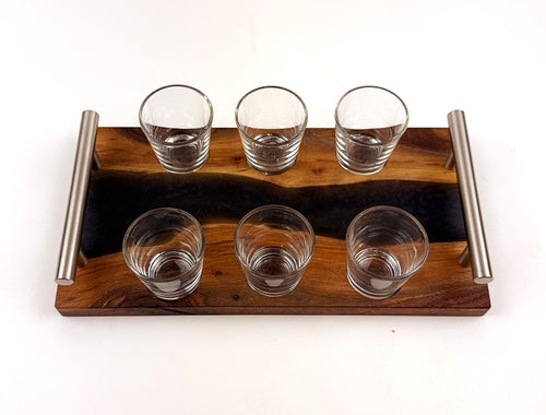 Walnut Epoxy Resin River Shot Serving Tray