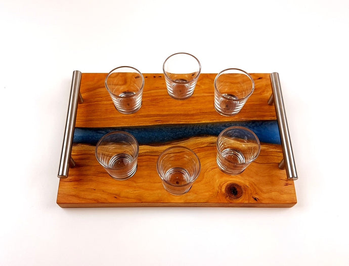 Cherry Epoxy Resin River Shot Serving Tray