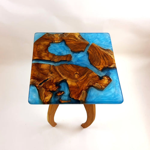 Teak Epoxy Resin End Table
