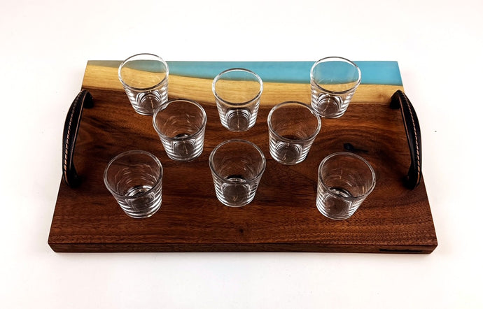Walnut Epoxy Resin Shot Serving Tray