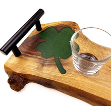 Live Edge Walnut Shot Serving Tray with Epoxy Resin 4-Leaf Clover