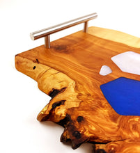 Live Edge Applewood Burl Epoxy Resin Soccer Serving Tray