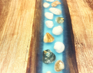 XL Walnut Epoxy Resin with Seashells Serving Tray