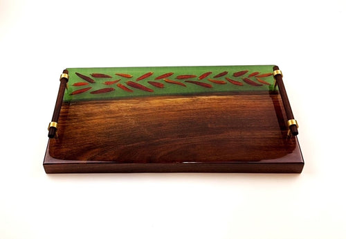 Walnut Epoxy Resin Serving Tray with Chili Peppers