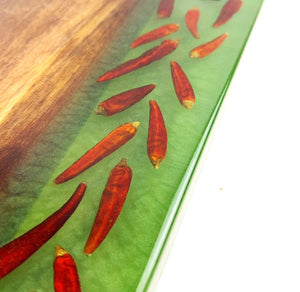 Walnut Epoxy Resin Serving Tray with Chili Peppers