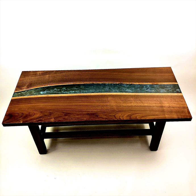 Walnut And Epoxy Resin River Coffee Table With Magazine Rack