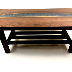 Walnut And Epoxy Resin River Coffee Table With Magazine Rack