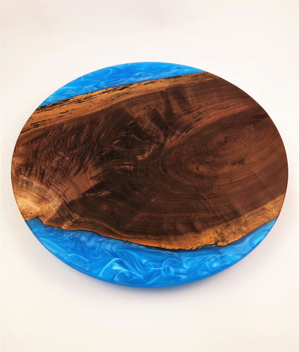 Large Walnut Epoxy Resin Lazy Susan