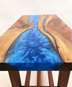 Walnut Epoxy Resin River Coffee Table with Magazine Rack