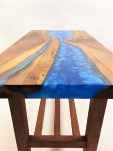 Walnut Epoxy Resin River Coffee Table with Magazine Rack