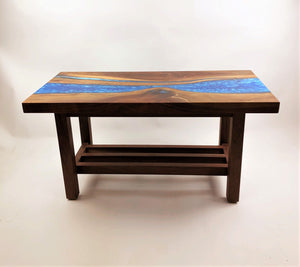 Walnut Epoxy Resin River Coffee Table with Magazine Rack