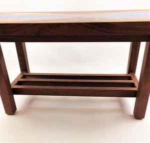 Walnut Epoxy Resin River Coffee Table with Magazine Rack