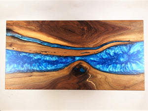 Walnut Epoxy Resin River Coffee Table with Magazine Rack