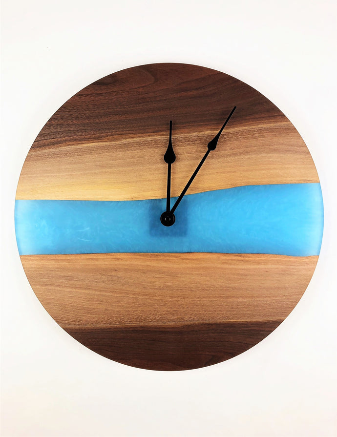 Large Walnut Epoxy Resin River Clock