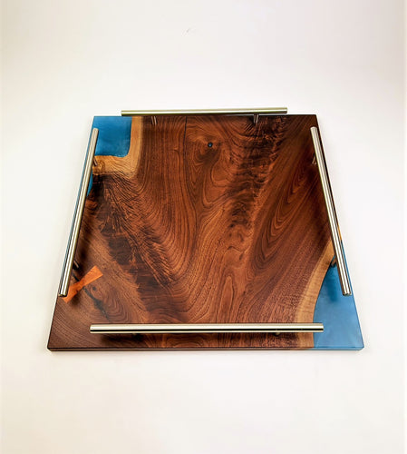 Large Walnut Epoxy Resin Serving Tray