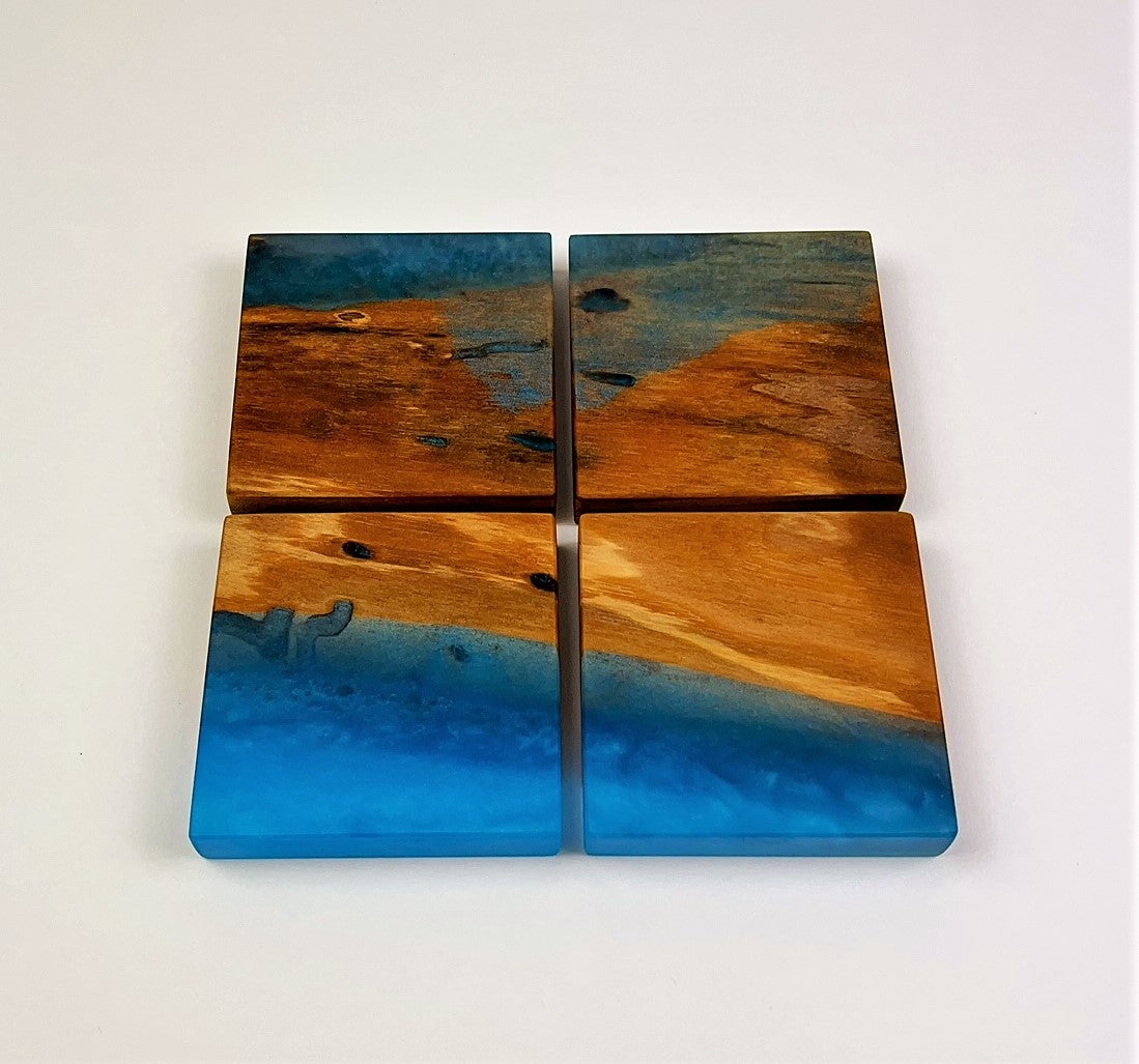 Wood and Resin Coasters, Set of 4