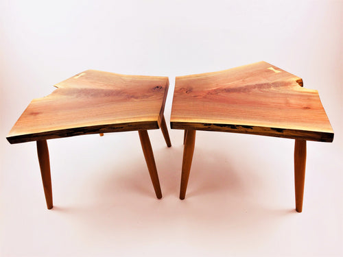 Bookend Live Edge Walnut Coffee Tables With Cherry Legs and Sycamore Butterfly Key