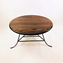 Red Oak Circular Coffee Table with Hand-Welded Silver Steel legs and Magazine Rack